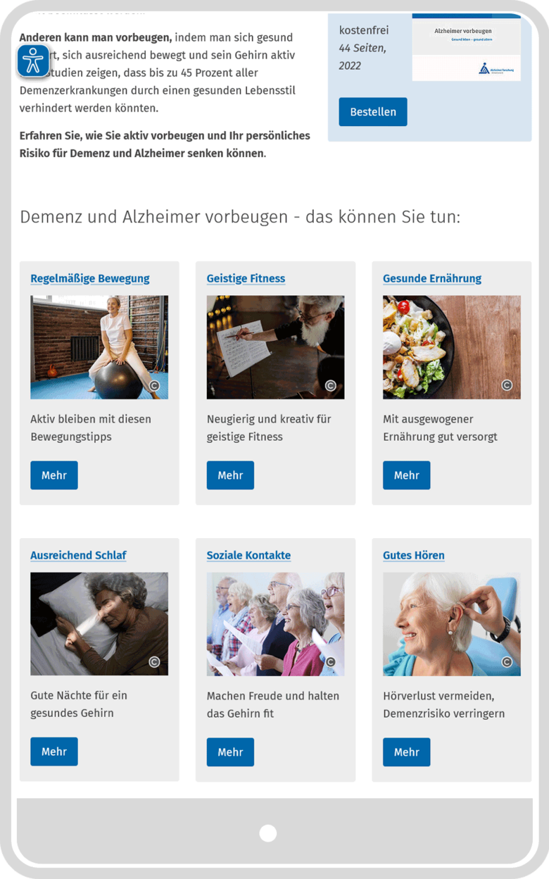 Tablet-Ansicht der Forschungs-Übersichtsseite von AFI