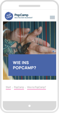 Smartphone-Ansicht  des Headers mit großem Bild und Headline-Textbox