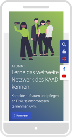 Smartphone-Ansicht eines Teasers mit Illustration und Text