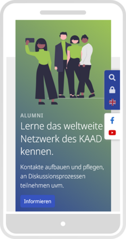 Smartphone-Ansicht eines Teasers mit Illustration und Text
