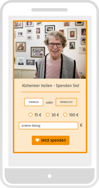 Smartphone-Ansicht einer Spendenbox mit Foto und Formular