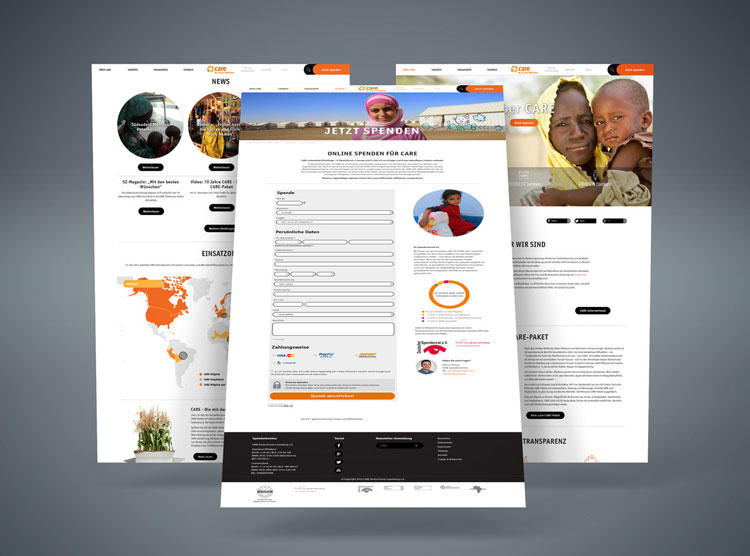 Abbildung der responsive TYPO3-Website für die Hilfsorganisation CARE
