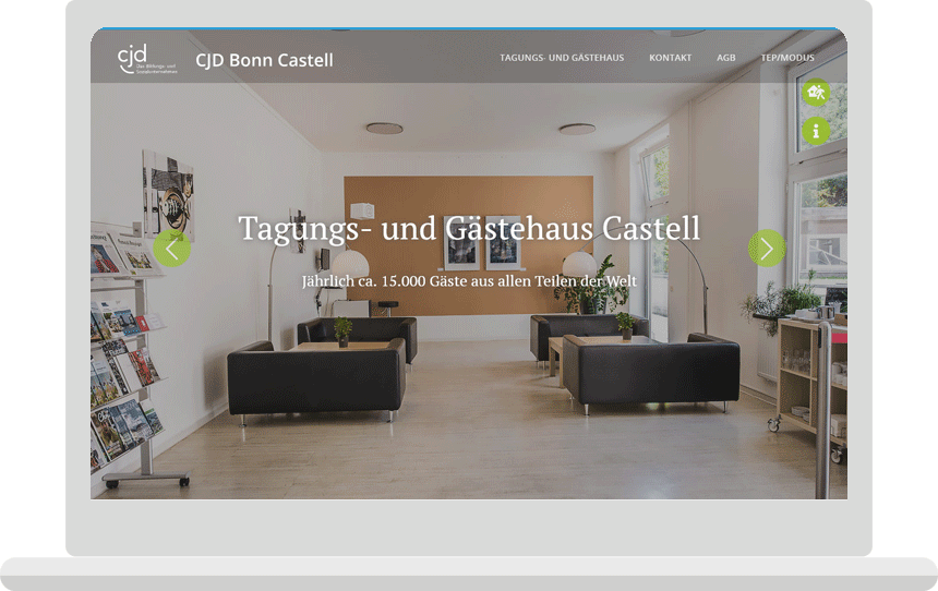 Laptop-Ansicht von der CJD-Bonn Startseite mit großem Slidermotiv