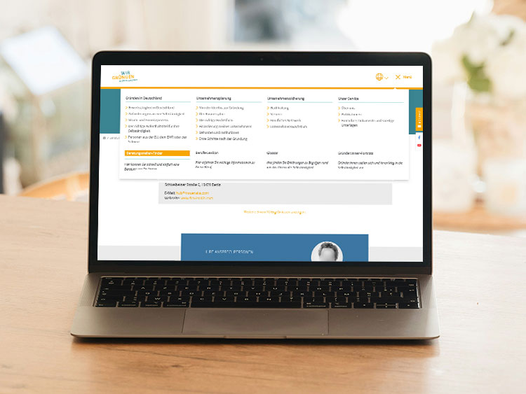 Wir-gründen-in-deutschland.de: Megamenü mit vielen Informationen