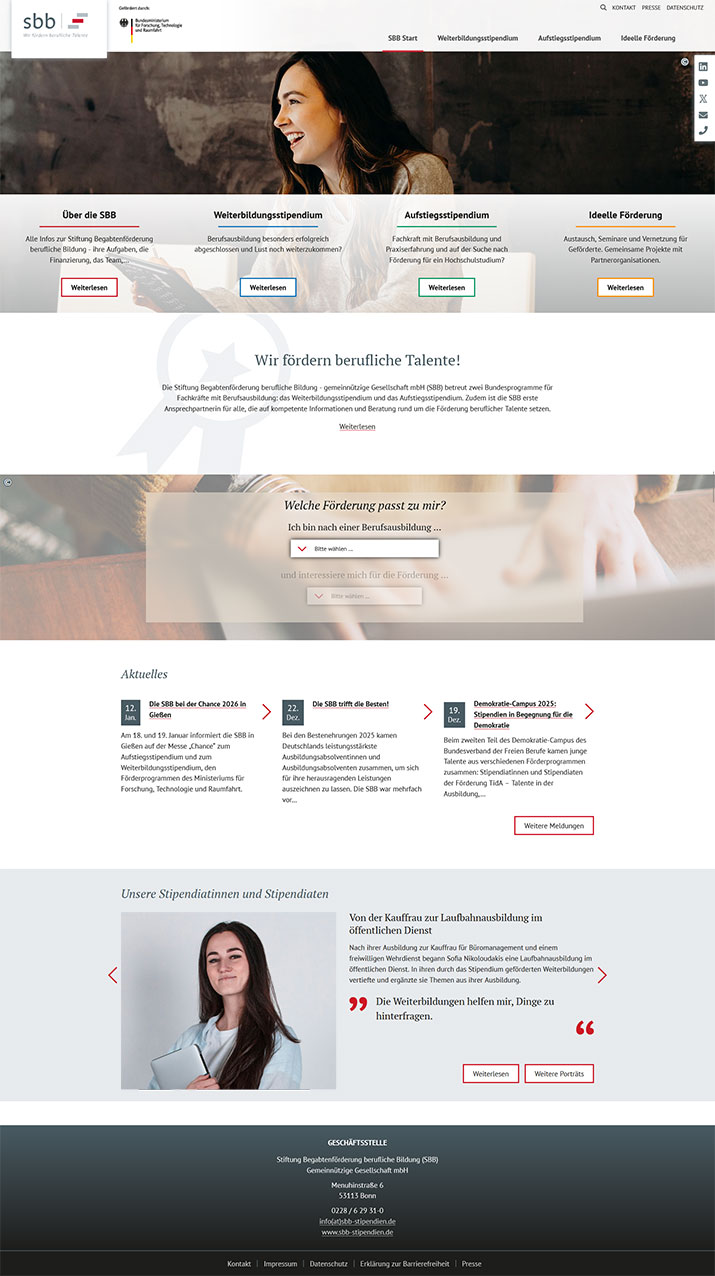 Startseite von sbb-stipendien.de