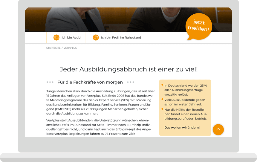 Laptop-Ansicht einer Infoseite