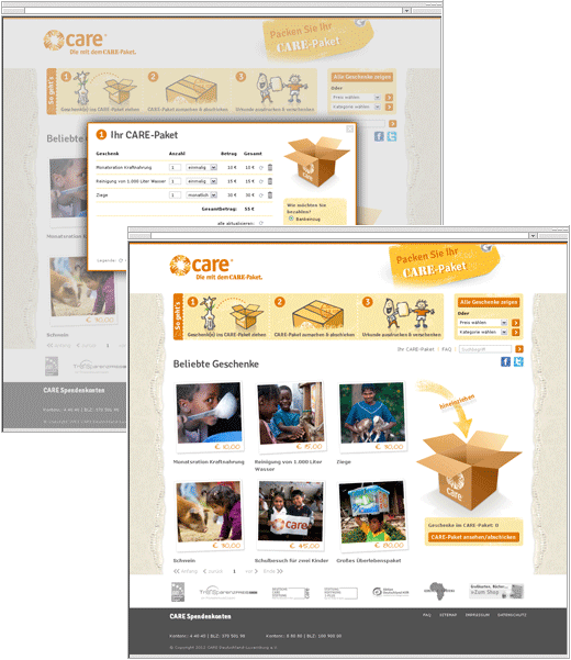 Screenshot vom CARE Spendenshop Screenshot vom CARE Spendenshop