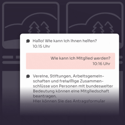 Illustration des Chatbots: Fenster am Seitenrand, in dem Fragen beantwortet werden