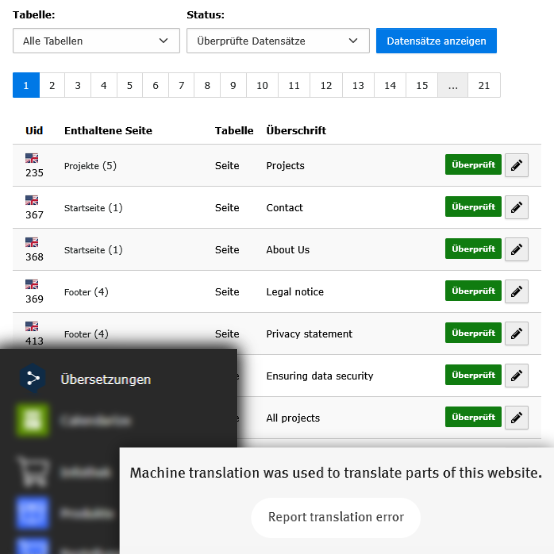 Collage aus Backend- und Frontend-Ansichten der Extension